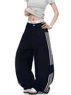 Washed Triple‑Stripe Deconstructed Wide‑Leg Jeans - COPPING THREADS - CT Select