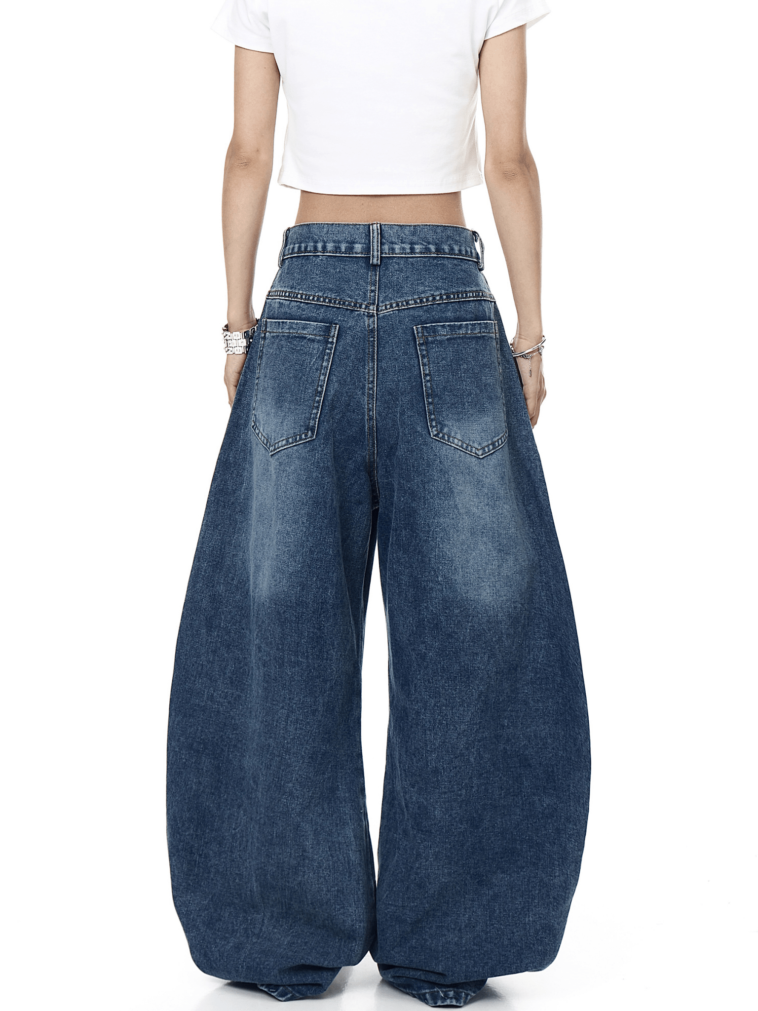 Washed Triple‑Stripe Deconstructed Wide‑Leg Jeans - COPPING THREADS - CT Select