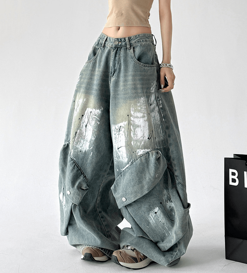 Washed Utility Wide-Leg Drag Jeans – CT3053 Secondary image