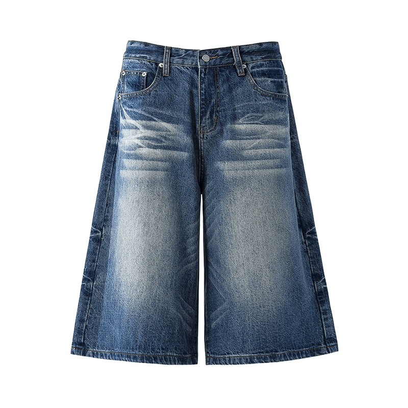 Washed Whisker Denim Wide - Leg Shorts - COPPING THREADS - CT Select