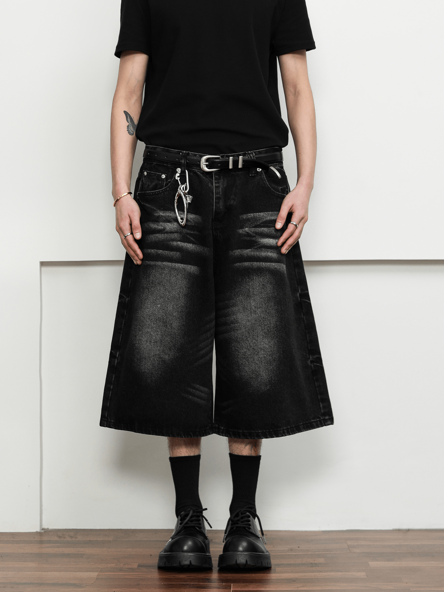 Washed Whisker Denim Wide - Leg Shorts - COPPING THREADS - CT Select