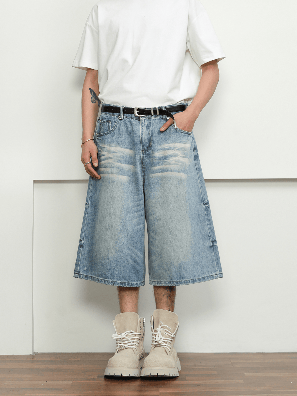 Washed Whisker Denim Wide - Leg Shorts - COPPING THREADS - CT Select