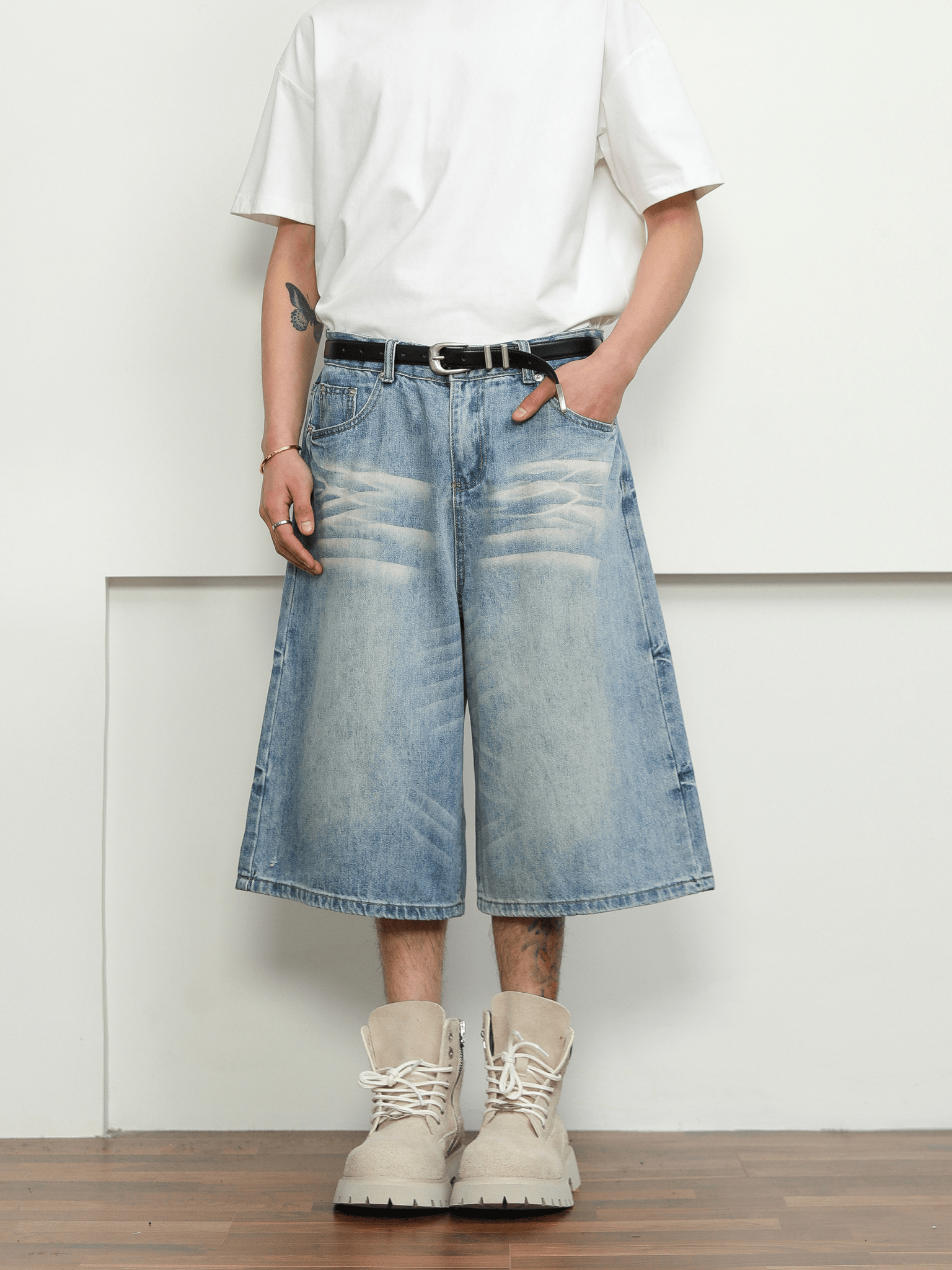Washed Whisker Denim Wide - Leg Shorts - COPPING THREADS - CT Select
