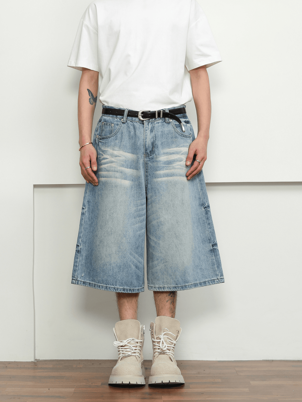 Washed Whisker Denim Wide - Leg Shorts - COPPING THREADS - CT Select