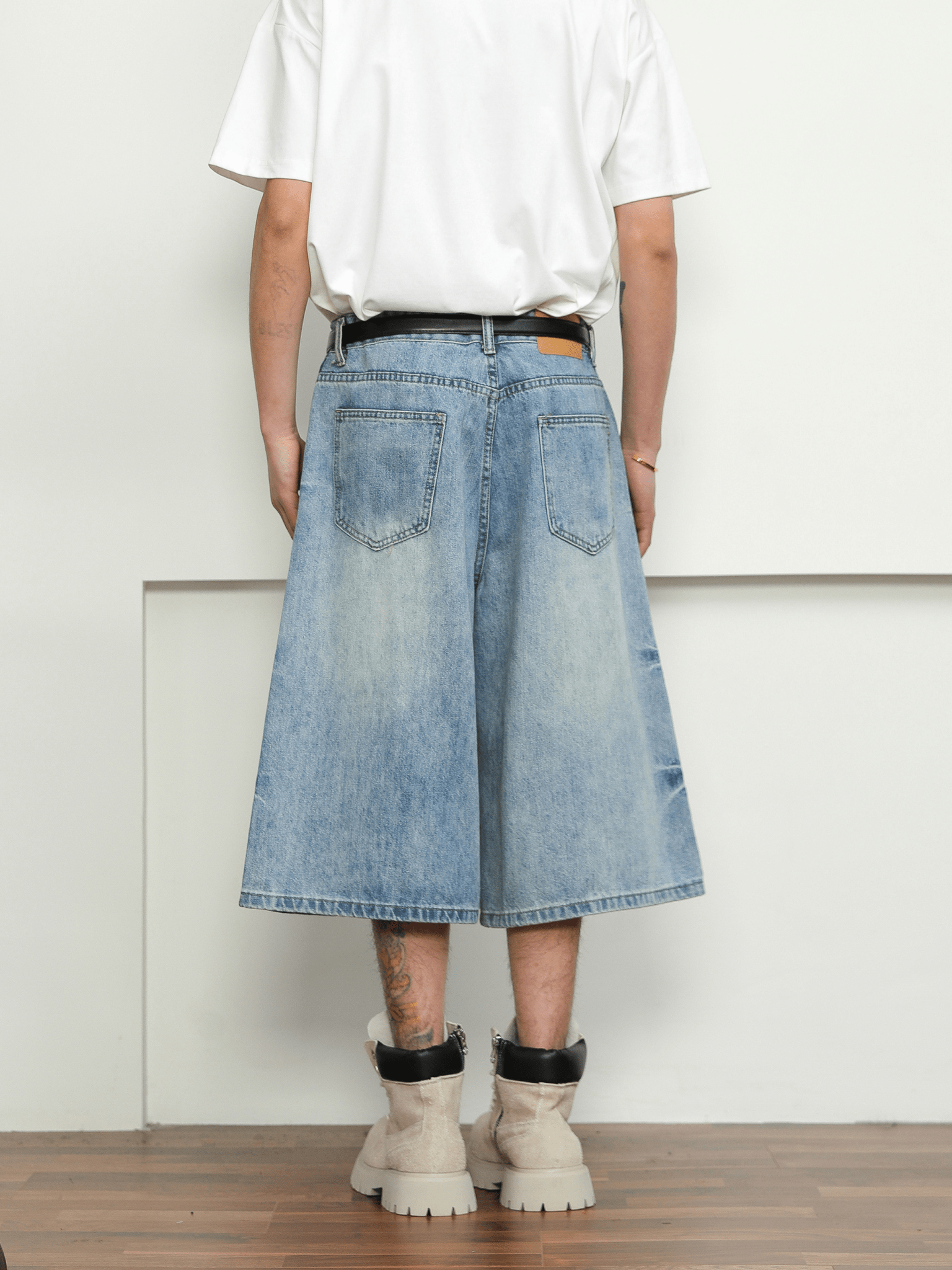 Washed Whisker Denim Wide - Leg Shorts - COPPING THREADS - CT Select