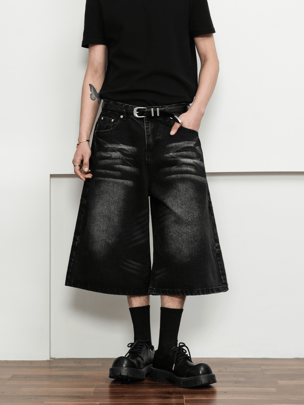 Washed Whisker Denim Wide - Leg Shorts - COPPING THREADS - CT Select