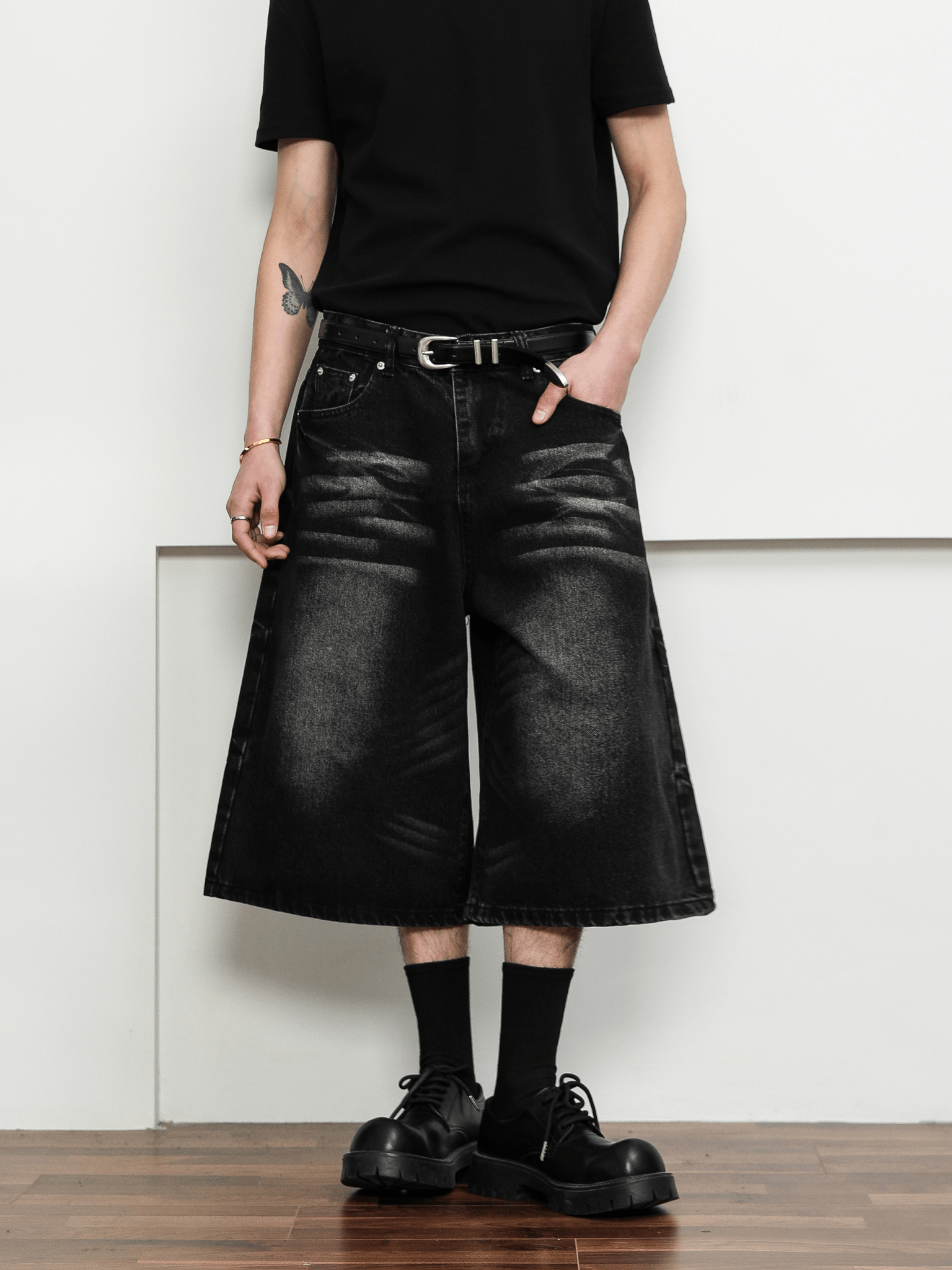Washed Whisker Denim Wide - Leg Shorts - COPPING THREADS - CT Select