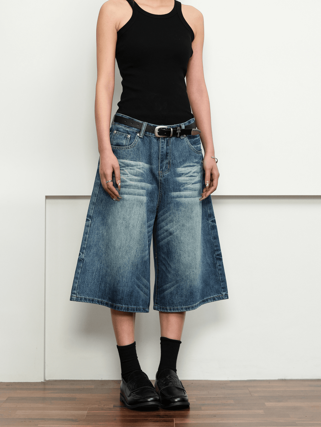 Washed Whisker Denim Wide - Leg Shorts - COPPING THREADS - CT Select