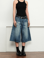Washed Whisker Denim Wide - Leg Shorts - COPPING THREADS - CT Select