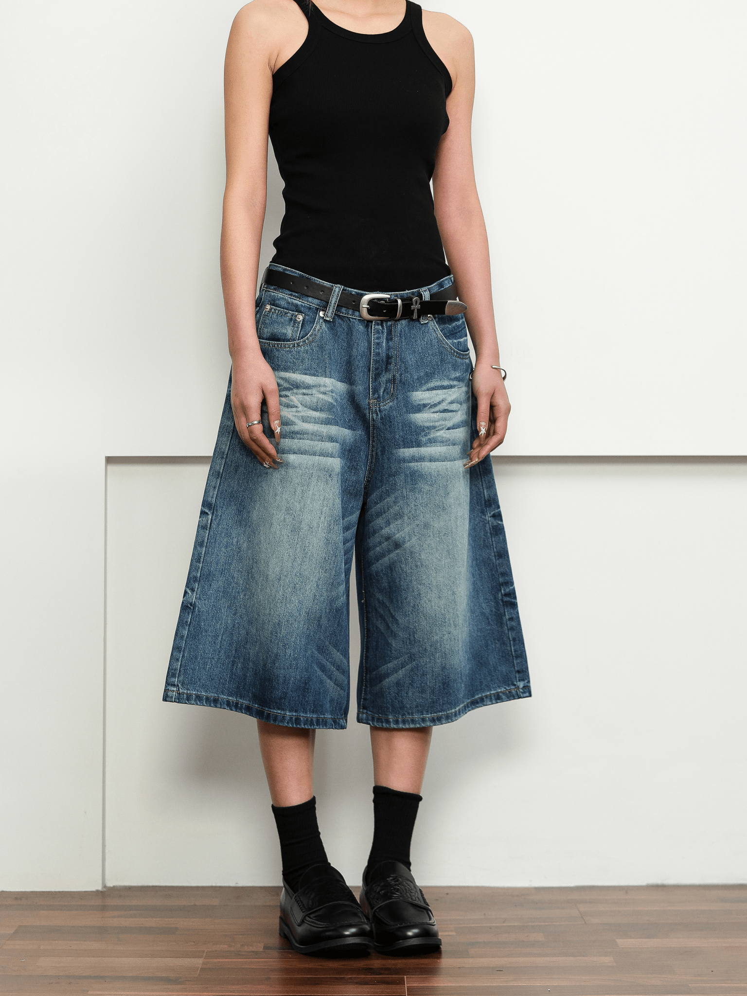 Washed Whisker Denim Wide - Leg Shorts - COPPING THREADS - CT Select