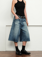 Washed Whisker Denim Wide - Leg Shorts - COPPING THREADS - CT Select