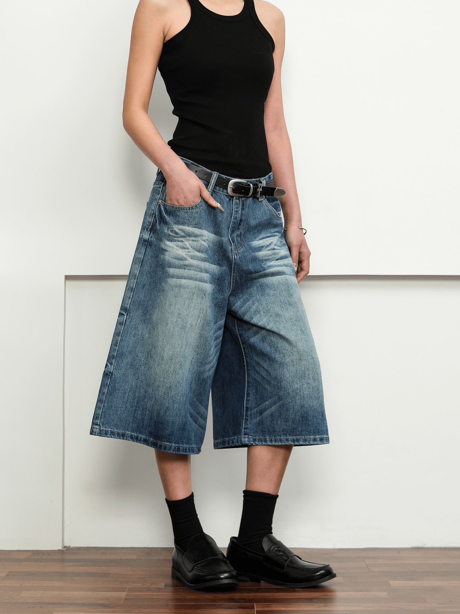 Washed Whisker Denim Wide - Leg Shorts - COPPING THREADS - CT Select