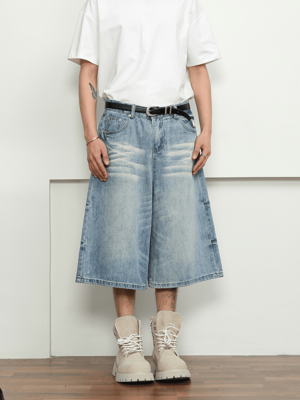 Washed Whisker Denim Wide - Leg Shorts - COPPING THREADS - CT Select