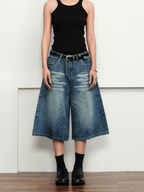 Washed Whisker Denim Wide - Leg Shorts - COPPING THREADS - CT Select