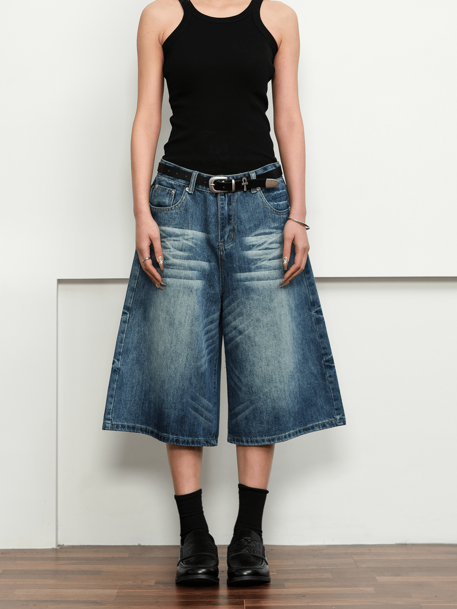 Washed Whisker Denim Wide - Leg Shorts - COPPING THREADS - CT Select