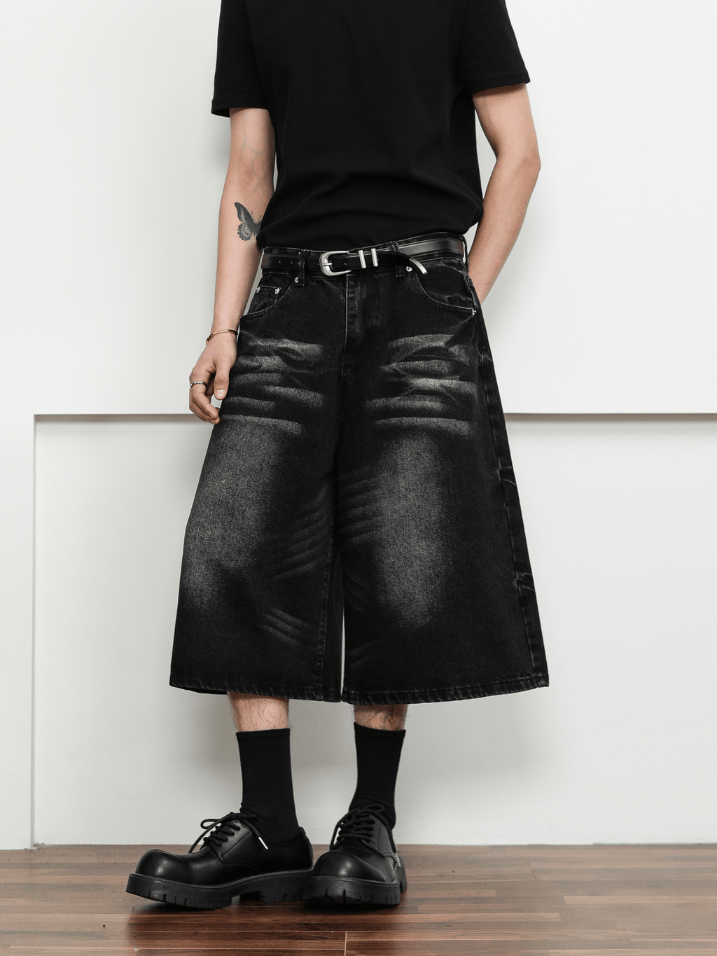 Washed Whisker Denim Wide - Leg Shorts - COPPING THREADS - CT Select