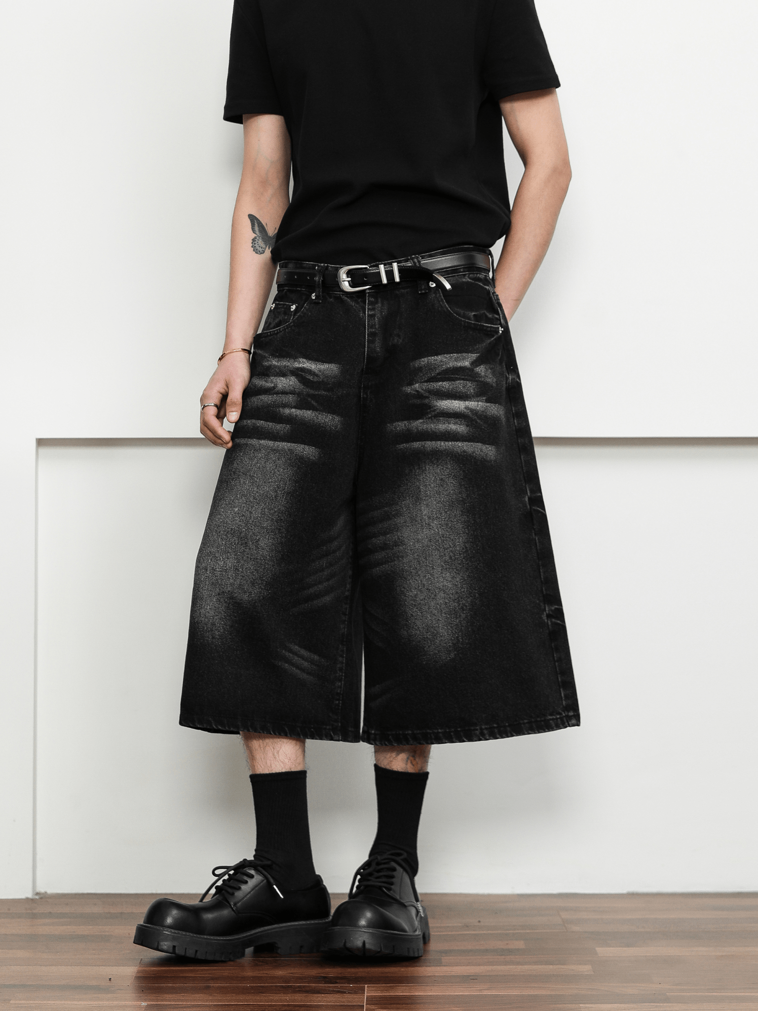 Washed Whisker Denim Wide - Leg Shorts - COPPING THREADS - CT Select