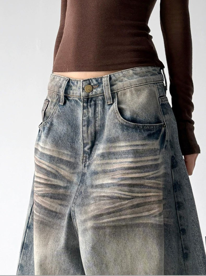 Whiskered Washed Wide-Leg Jeans - COPPING THREADS - CT ORIGINALS