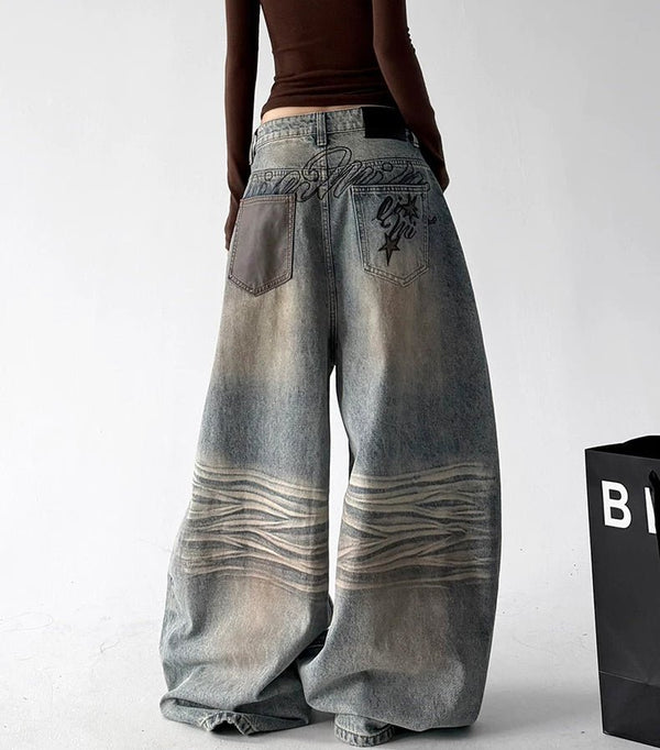 Whiskered Washed Wide-Leg Jeans - COPPING THREADS - CT ORIGINALS