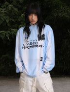 White & Blue Lace Patchwork Sports Jersey Top - COPPING THREADS - ARTMONSTER
