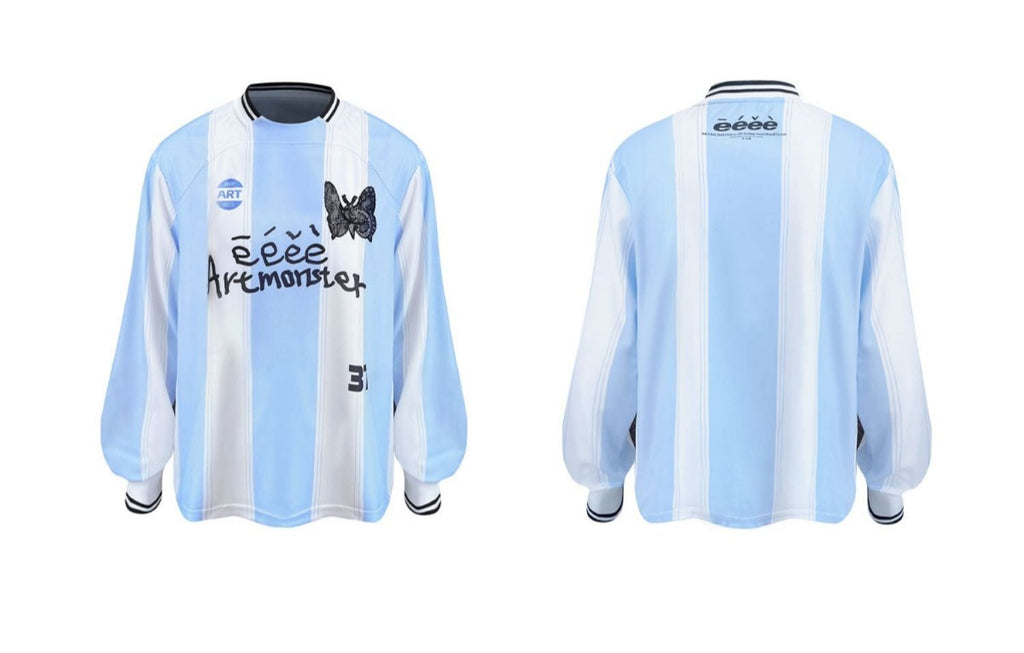 White & Blue Lace Patchwork Sports Jersey Top - COPPING THREADS - ARTMONSTER