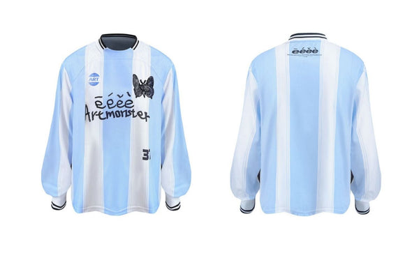 White & Blue Lace Patchwork Sports Jersey Top - COPPING THREADS - ARTMONSTER