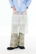 White Lace Overlay Straight - Leg Culottes - COPPING THREADS - APRIORITY