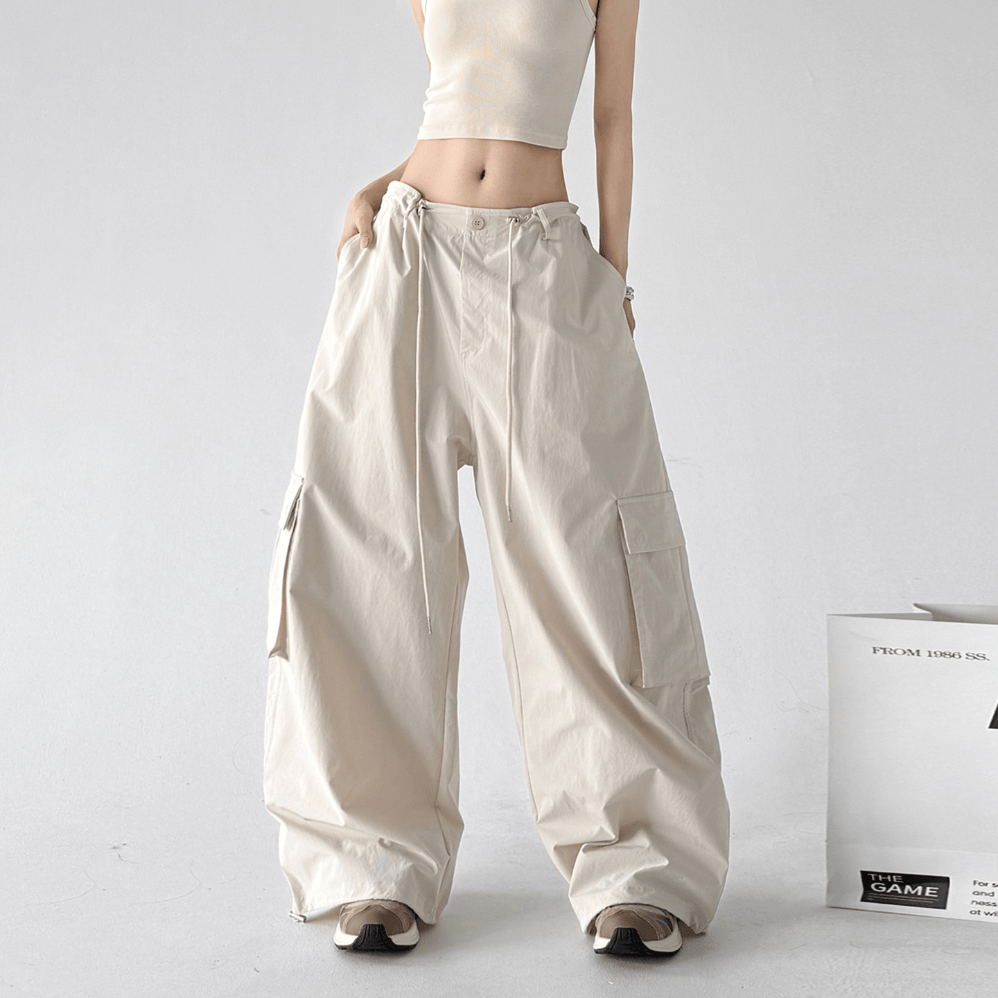 Wide-Leg Parachute Cargo Pants - CT811 Secondary image