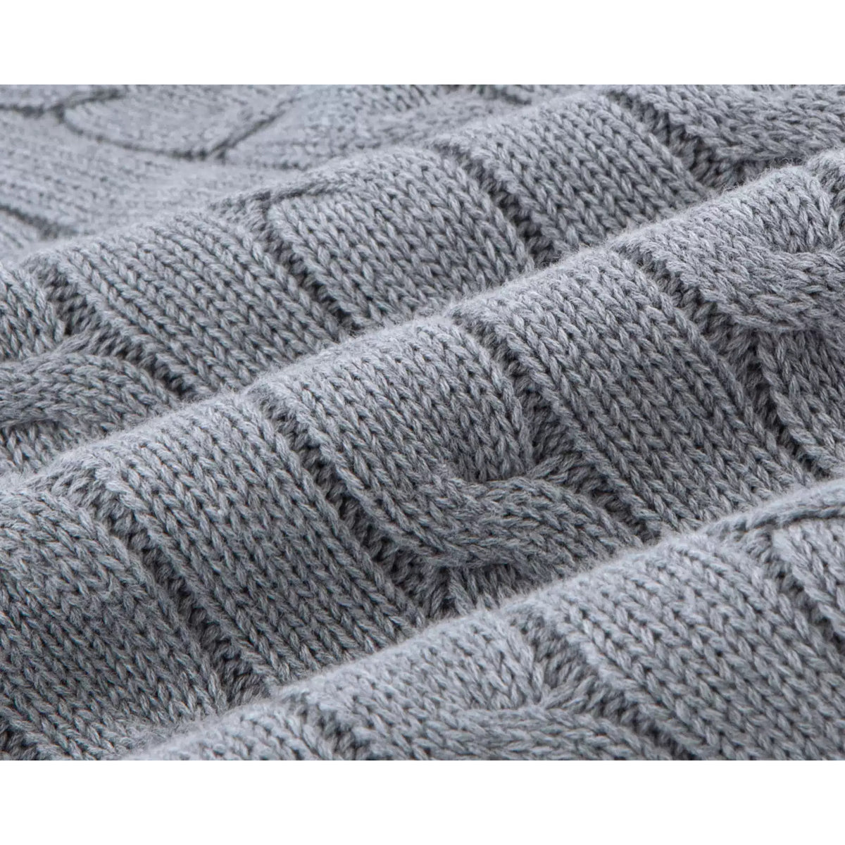 IDLT cable knit zip sweater, gray cable knit texture close-up.