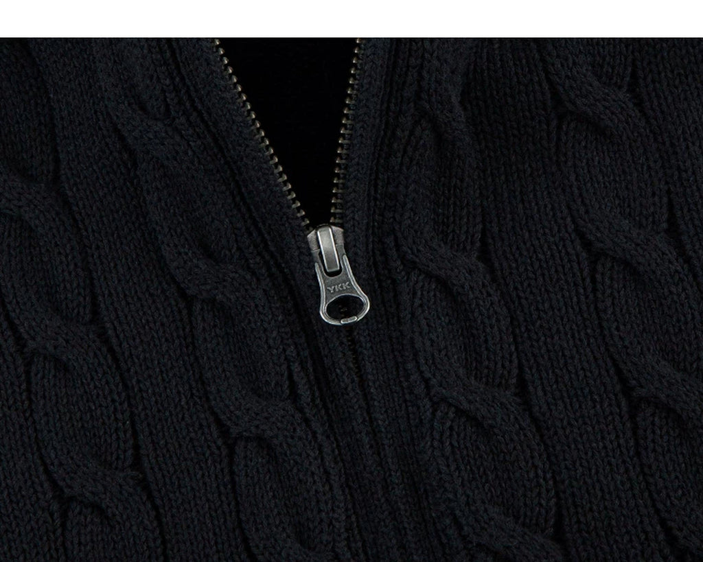IDLT cable knit zip sweater, black zipper pull.