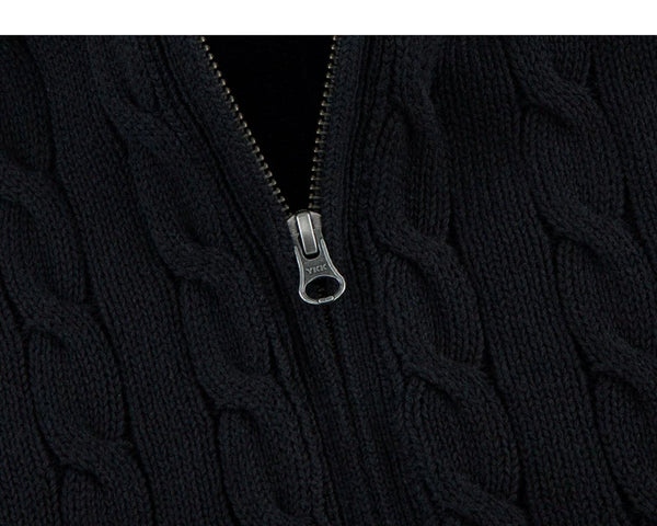 IDLT cable knit zip sweater, black zipper pull.
