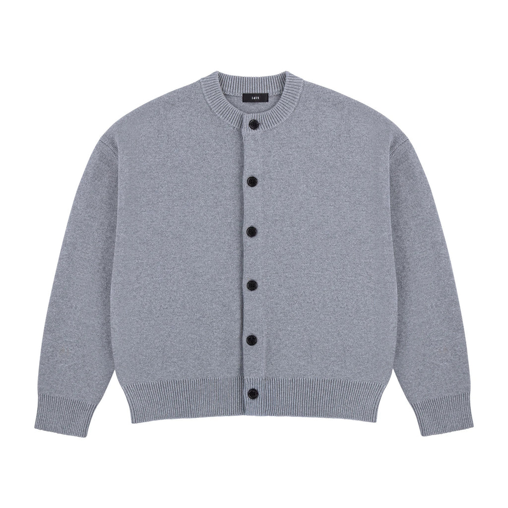 IDLT cardigan, gray front.