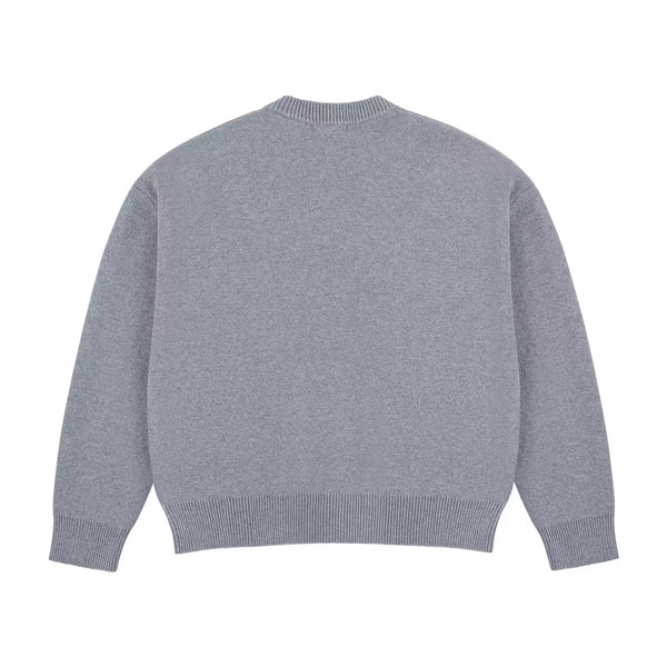 IDLT cardigan, gray back.