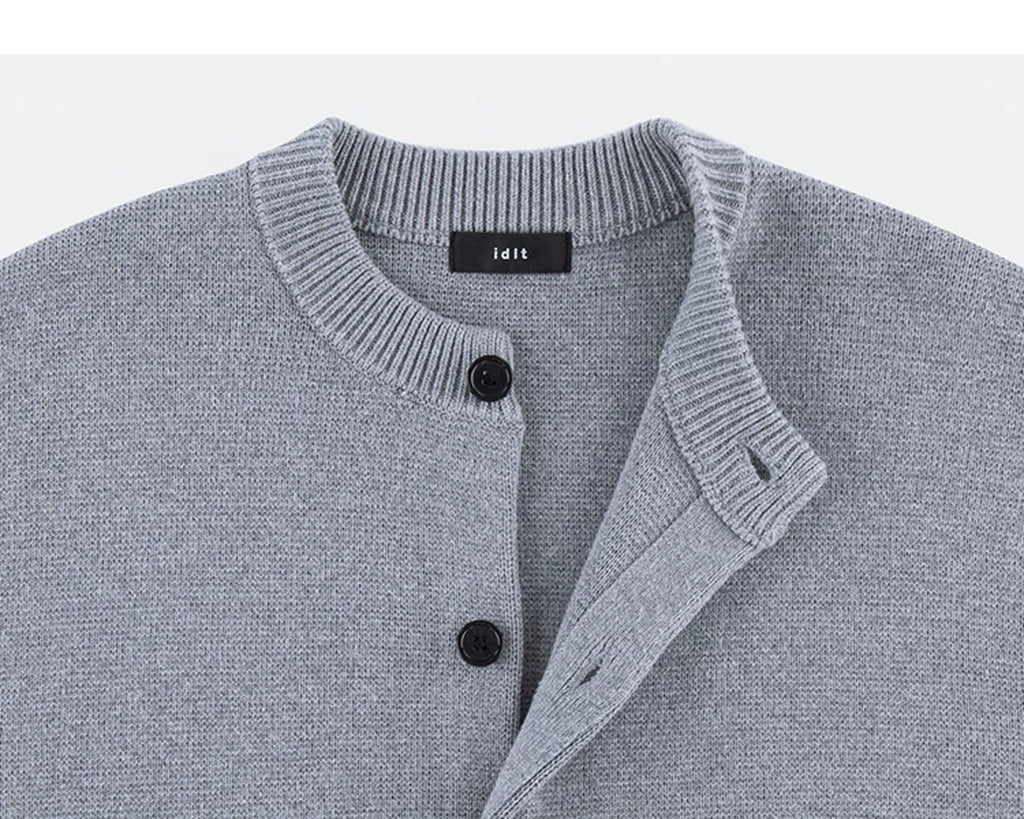 IDLT cardigan, gray neckline and buttons.