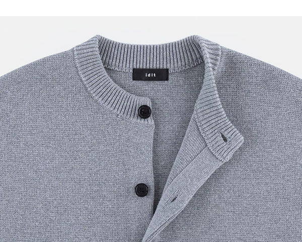 IDLT cardigan, gray neckline and buttons.