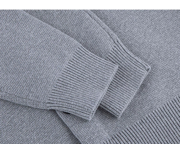 IDLT cardigan, gray ribbed cuffs.