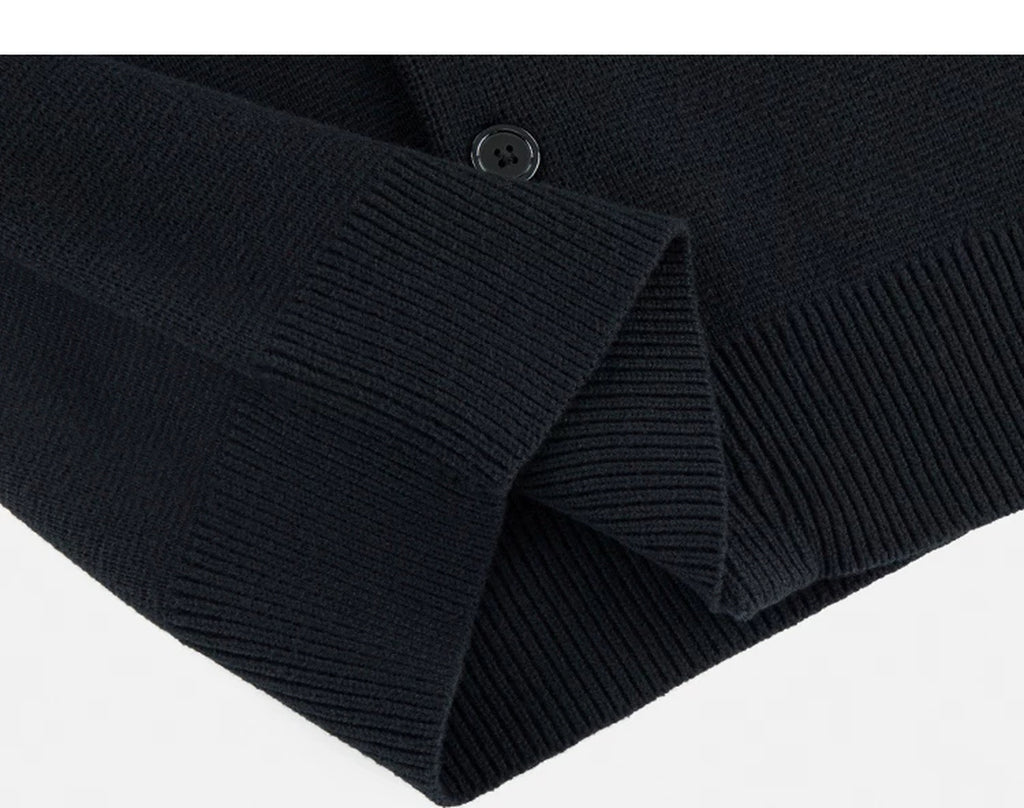 IDLT cardigan, black folded hem.