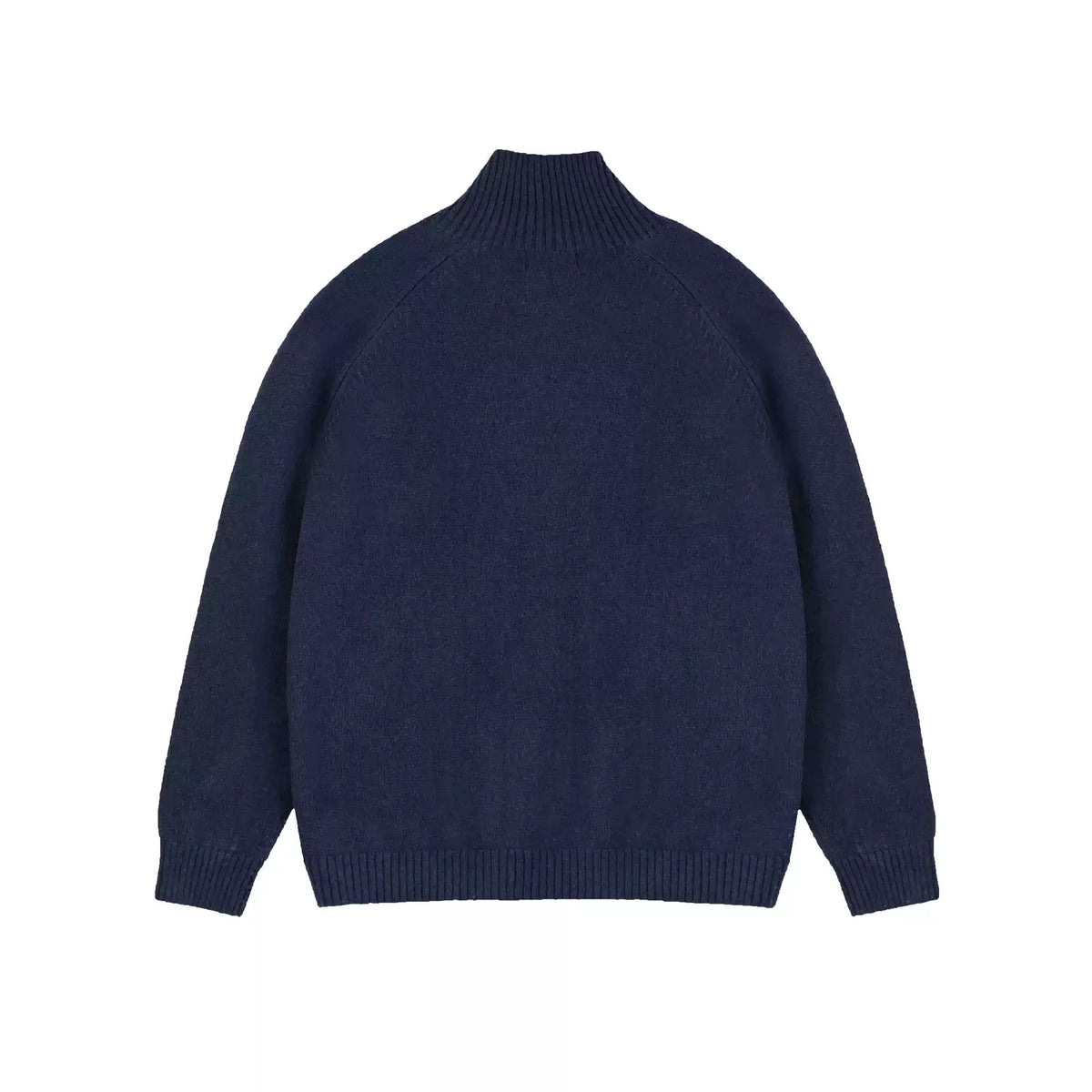 IDLT stand collar cardigan, navy back.
