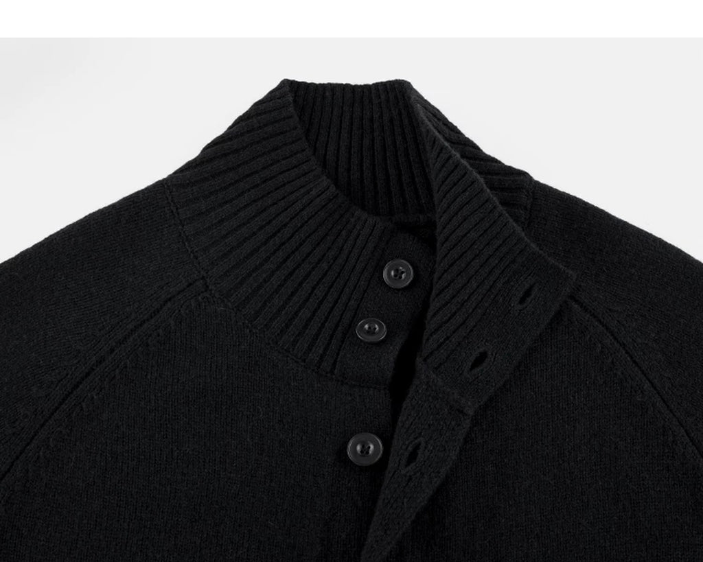 IDLT stand collar cardigan, black collar and buttons.