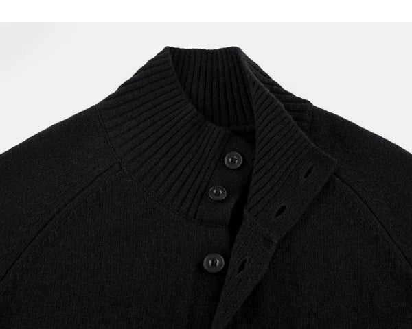 IDLT stand collar cardigan, black collar and buttons.