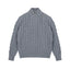 IDLT cable knit half zip sweater, gray front.