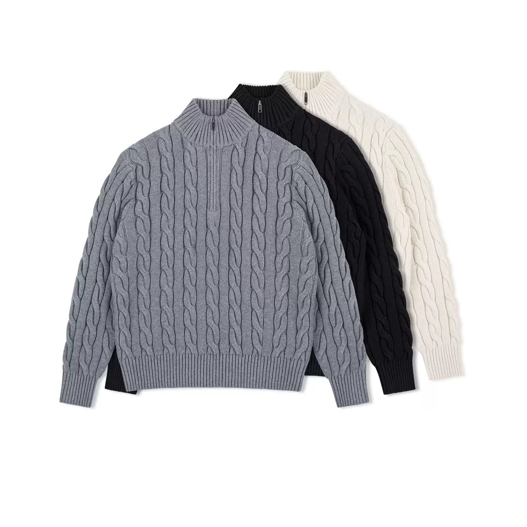 IDLT cable knit half zip sweater, color lineup.