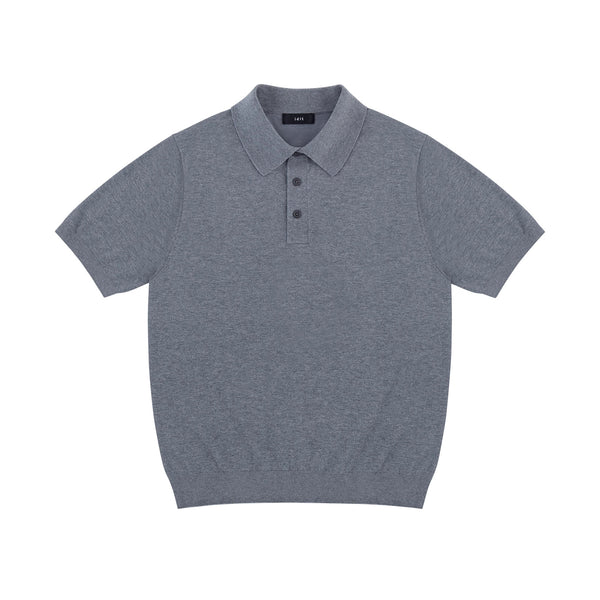 IDLT knit polo shirt, gray front.