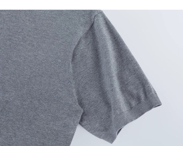 IDLT knit polo shirt, gray sleeve.