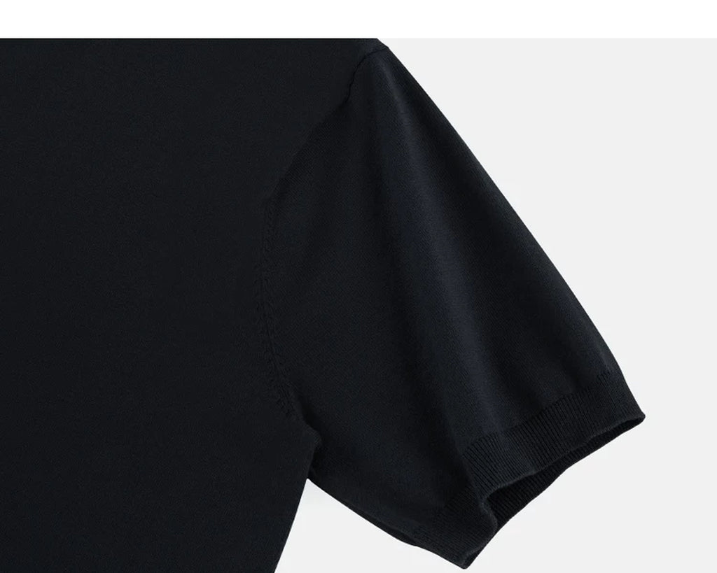 IDLT knit polo shirt, black sleeve.