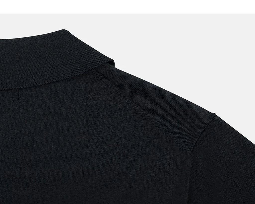 IDLT knit polo shirt, black back shoulder seam.