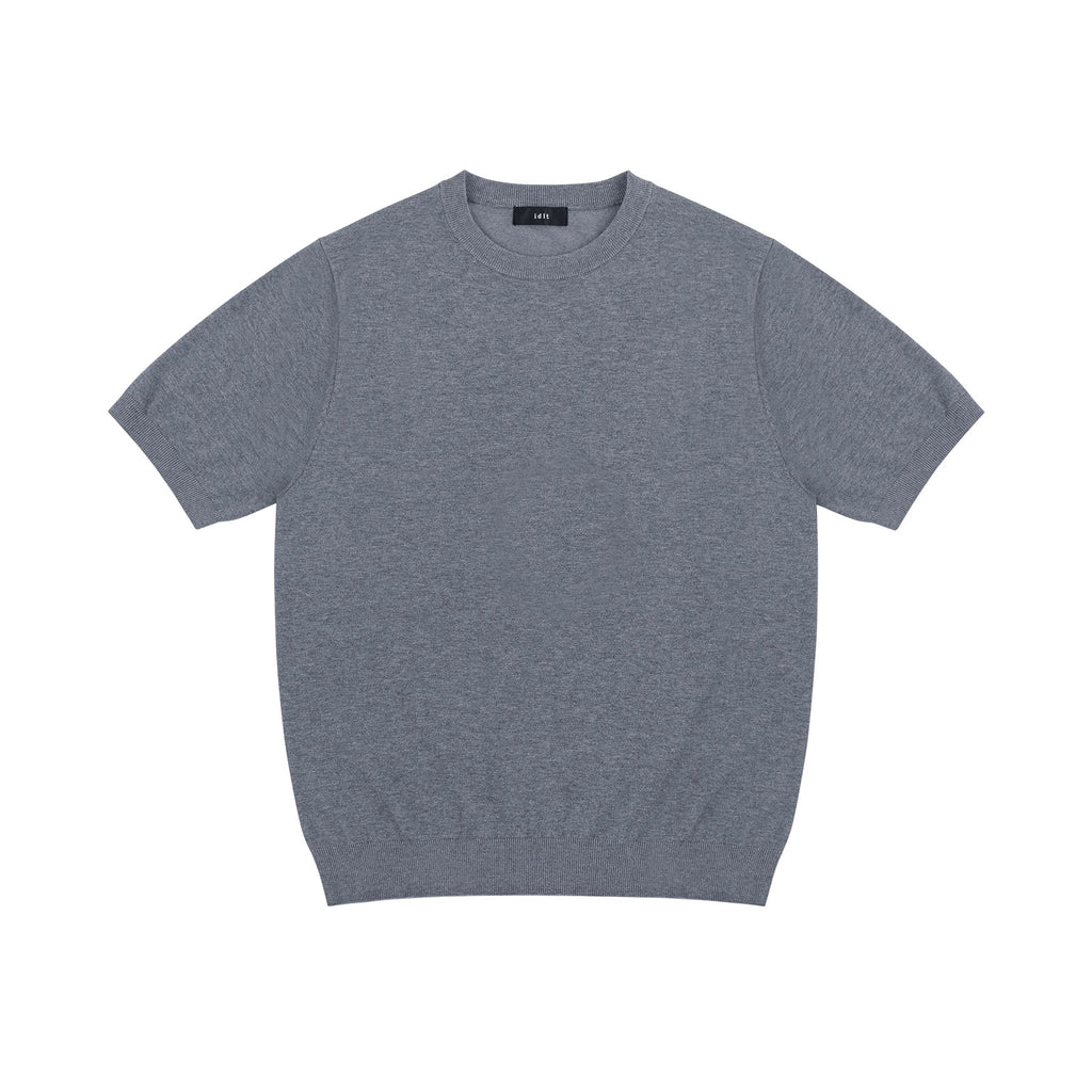 IDLT short sleeve knit top, gray front.
