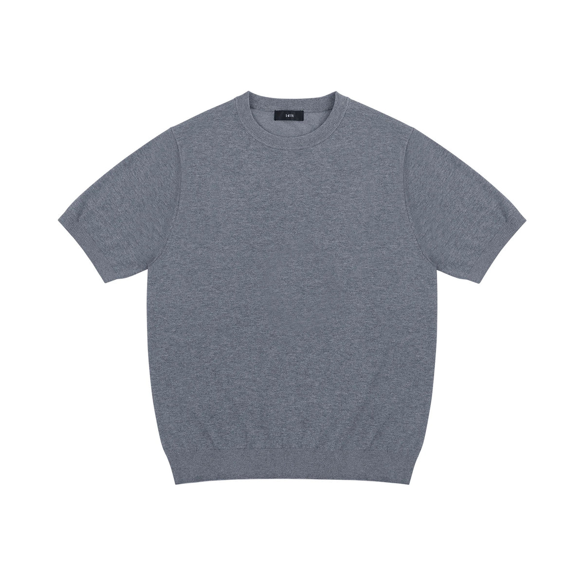 IDLT short sleeve knit top, gray front.
