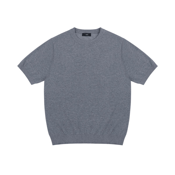 IDLT short sleeve knit top, gray front.