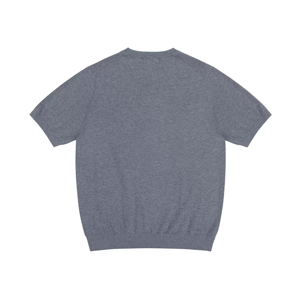 IDLT short sleeve knit top, gray back.